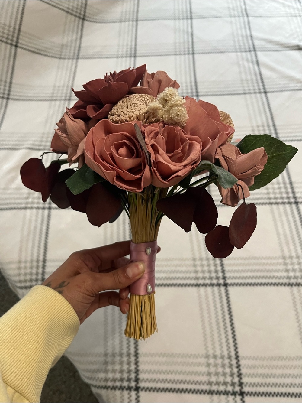Dusty Rose Faux Flower Bouquet - Romantic Bridal Accent